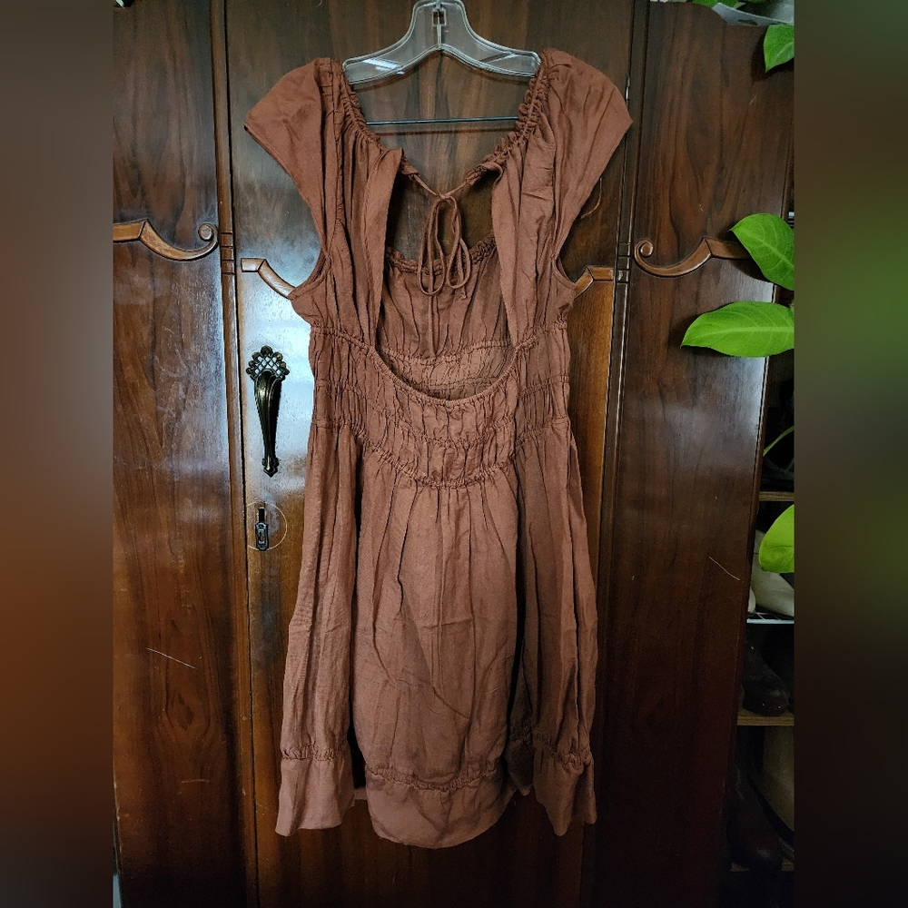 NWT Anthropologie Linen Smocked Waist Mini Dress - Picture 6 of 9